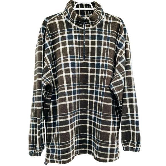 Fieldmaster Brown Plaid Flannel Fleece Quarter Zip Pullover Men's Size Large - Picture 1 of 8